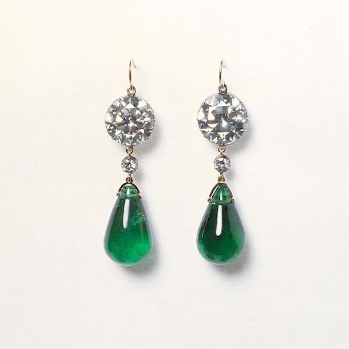 Emerald and diamond earrings offered by FAERBER COLLECTION