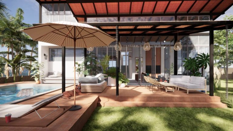 Private pool and sit-out area at Siena Villa D luxury villa in Alibaug