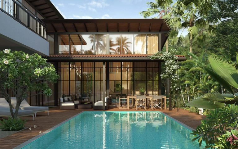 Contemporary architecture and landscaped surroundings at Siena Villa C in Alibaug