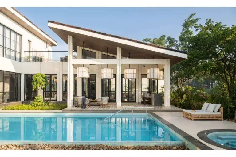 Beautiful architectural view of Riyuvann Estate luxury villa in Alibaug