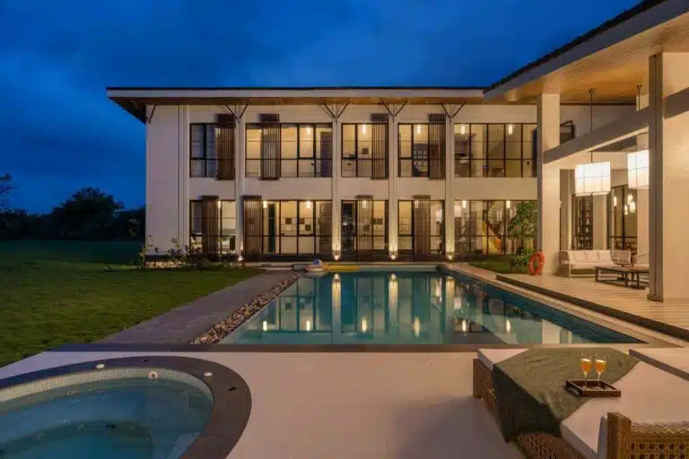 Exterior view of Riyuvann Estate, a luxury villa in Alibaug with serene surroundings