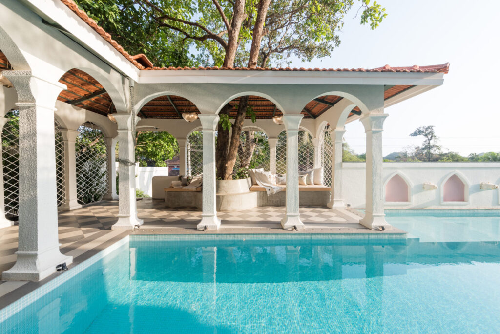 Luxury Villa with Private Pool in Goa - Poolside Seating Area