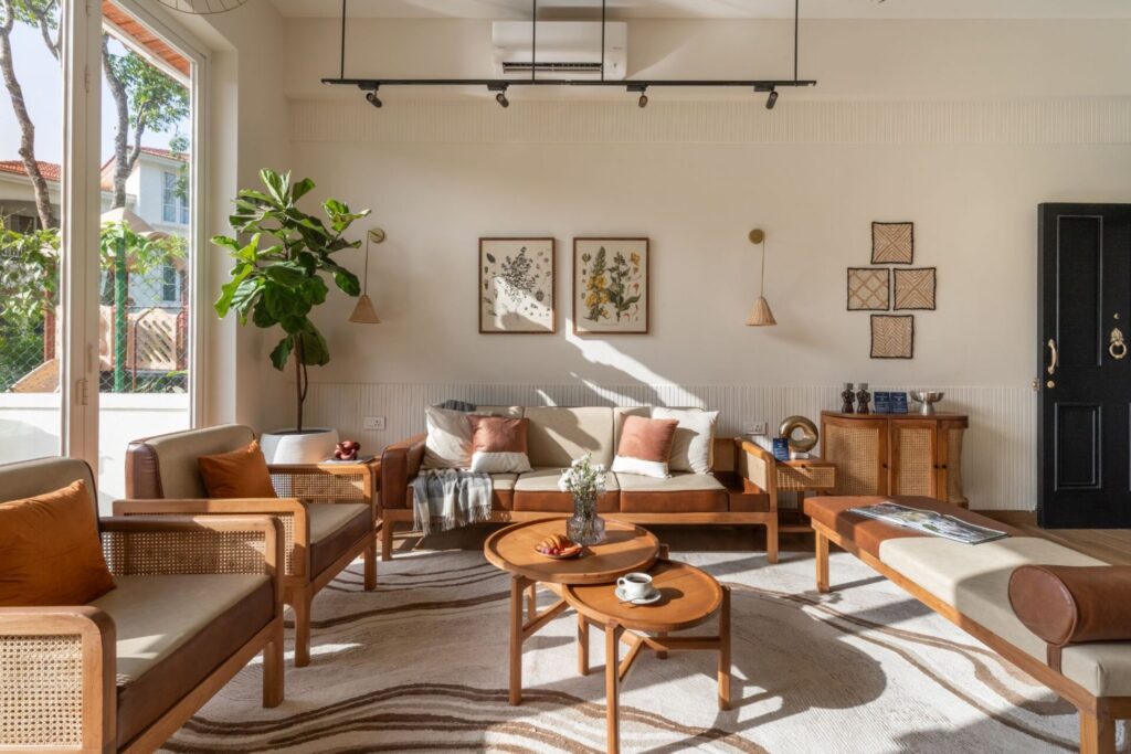 Elegant luxury villa living room with modern furniture, natural lighting, and premium interiors by Isprava.