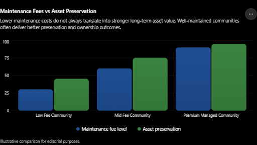 Maintenance fees vs asset preservation comparison chart for managed villa communities by Isprava.